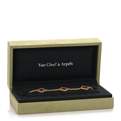 Van Cleef & Arpels 18K Yellow Gold Carnelian 5 Motifs Vintage Alhambra Bracelet 4 of 4