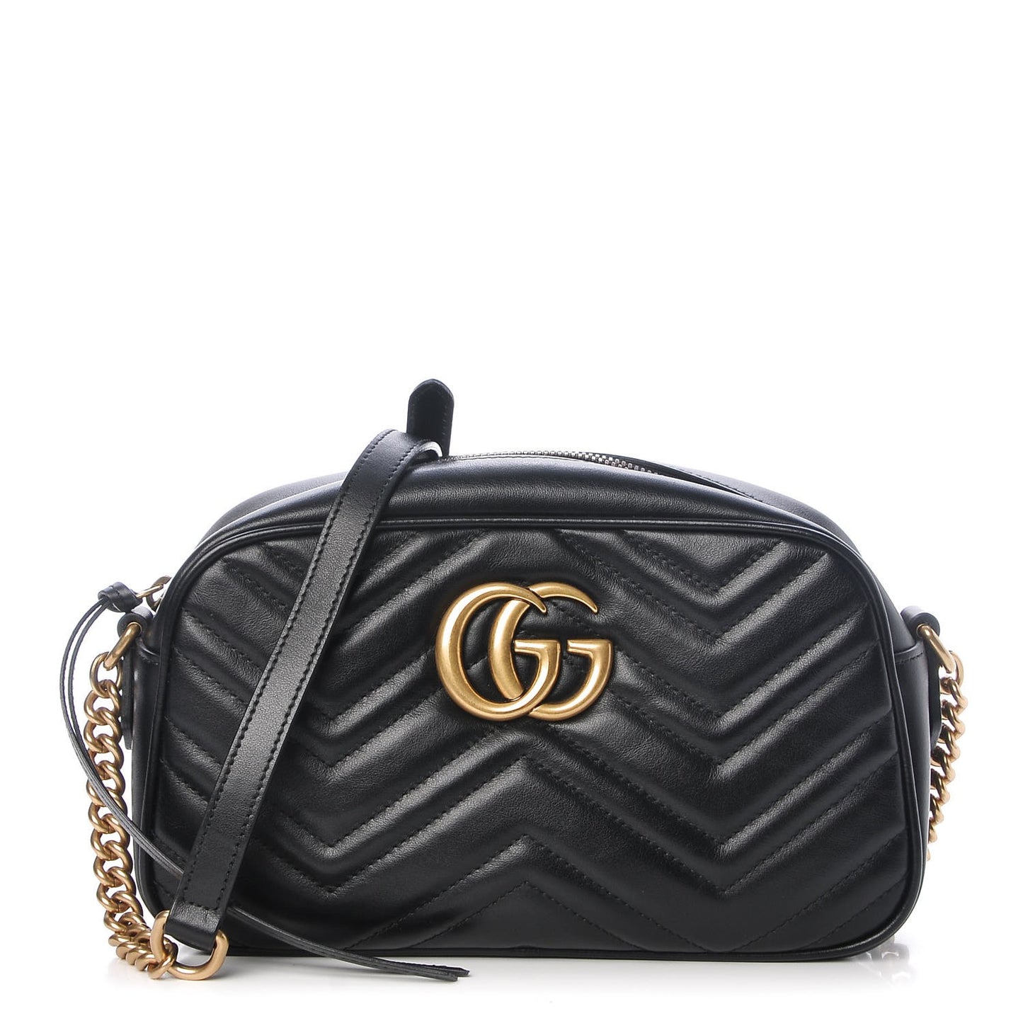 Calfskin Matelasse Small GG Marmont Chain Shoulder Bag Black