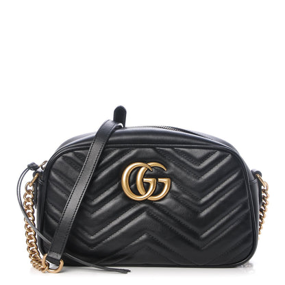 Gucci Calfskin Matelasse Small GG Marmont Chain Shoulder Bag Black 1 of 7