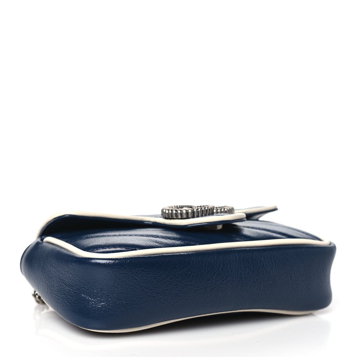 Gucci Vintage Effect Calfskin Matelasse Diagonal Super Mini Torchon GG Marmont Shoulder Bag Blue Agata Mystic White 4 of 10