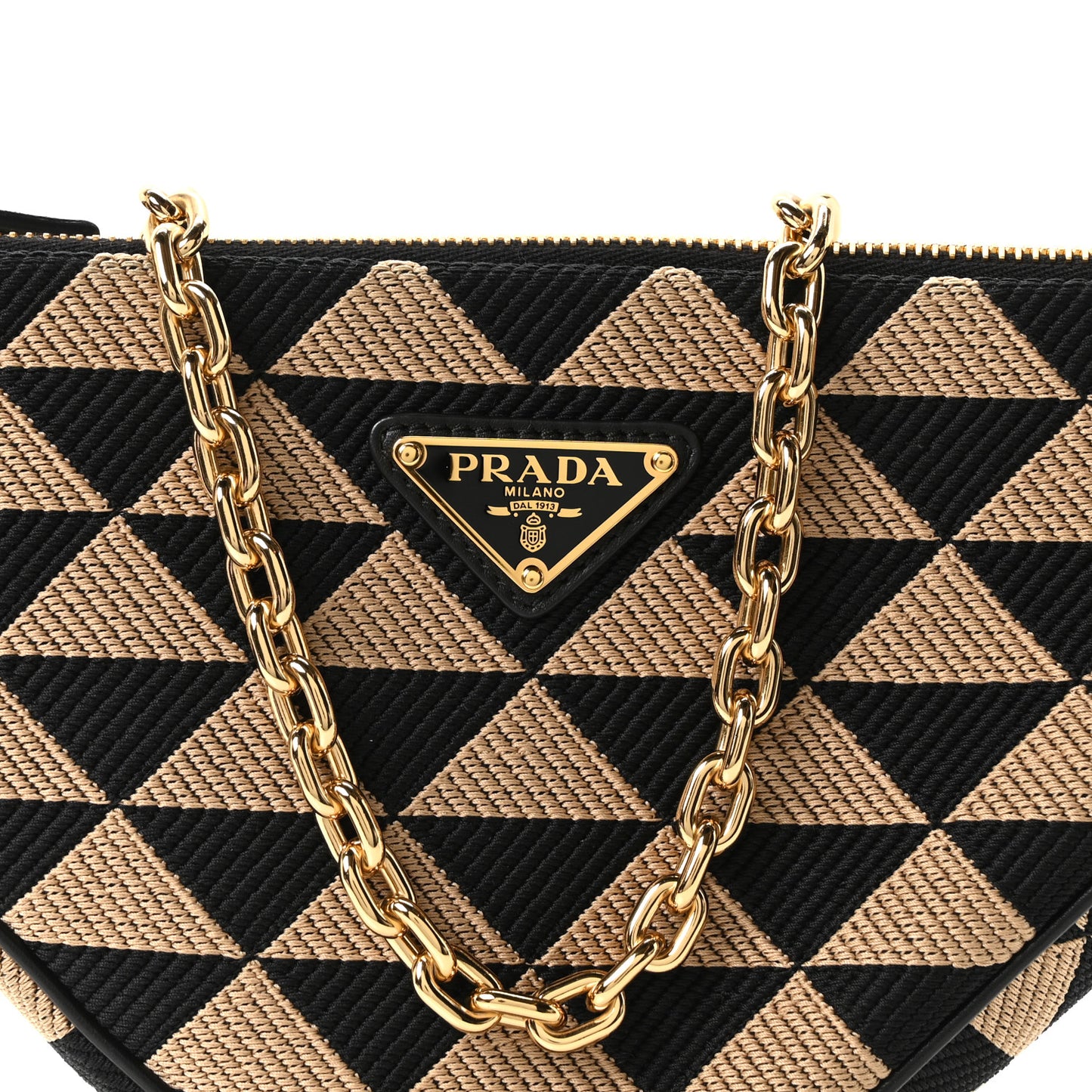 Jacquard Calfskin Triangolo Symbole Embroidered Mini Triangle Double Bag Black Corda