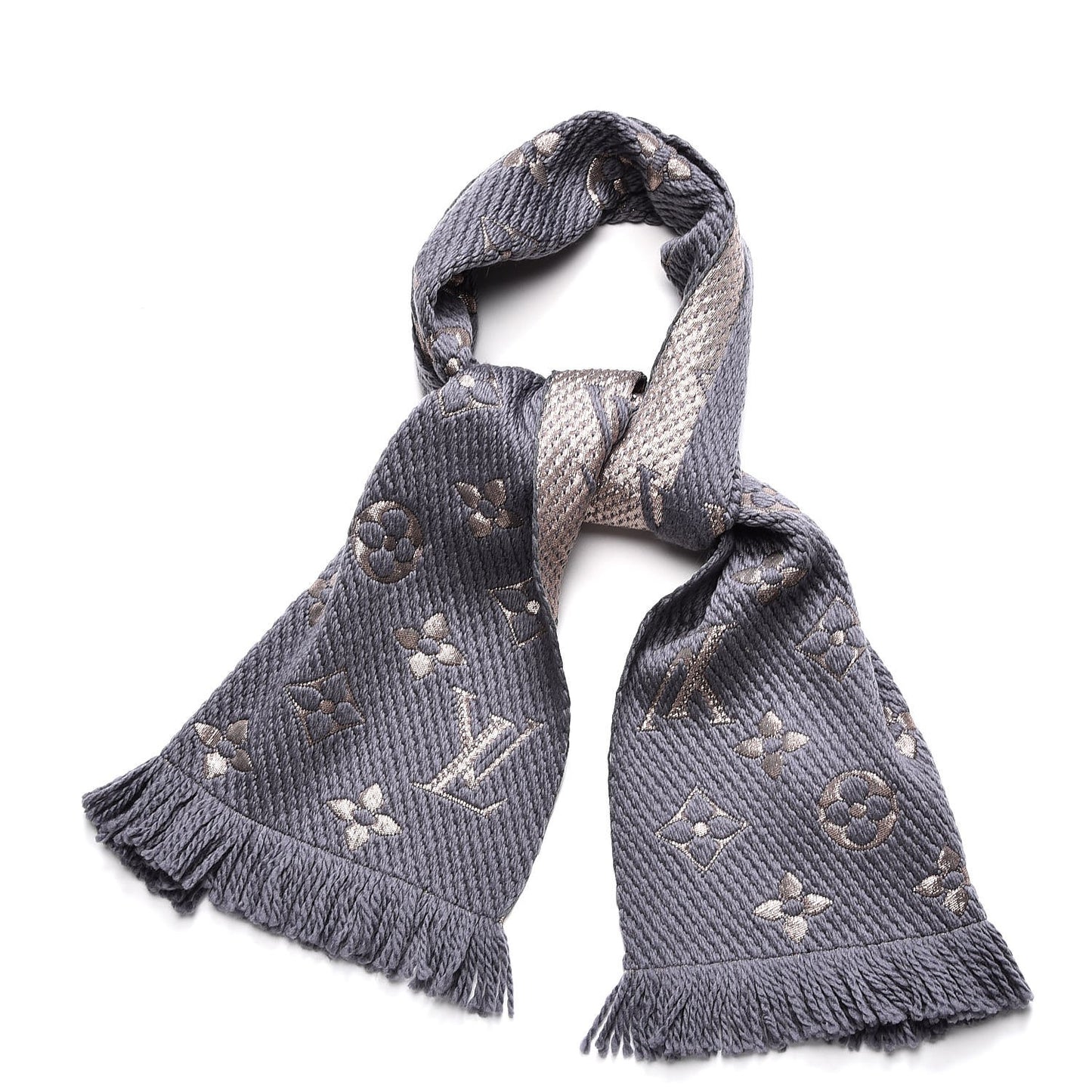 Wool Silk Logomania Shine Scarf Gris