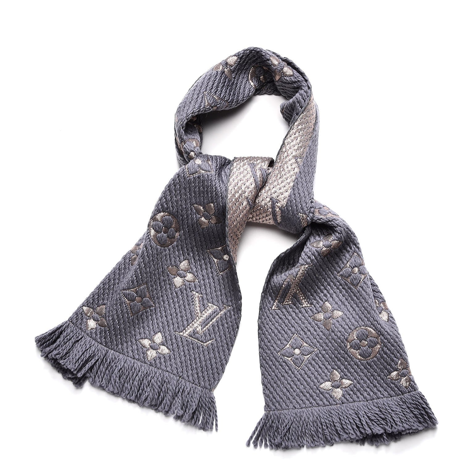 Louis Vuitton Wool Silk Logomania Shine Scarf Gris 1 of 4