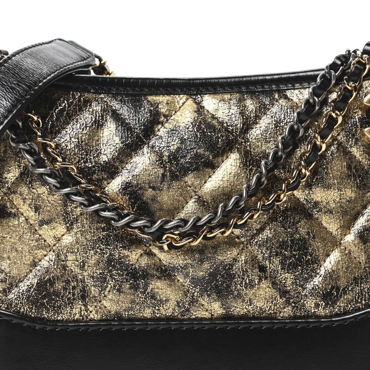 Chanel Metallic Crumpled Goatskin Quilted Small Gabrielle Hobo Black Gold 8 of 10