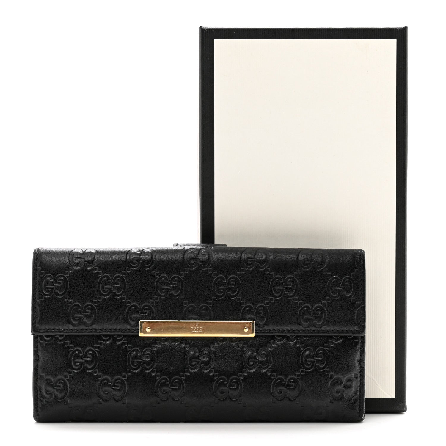 Gucci Guccissima Margaux Calfskin Metal Bar Continental Flap Wallet Black 9 of 9