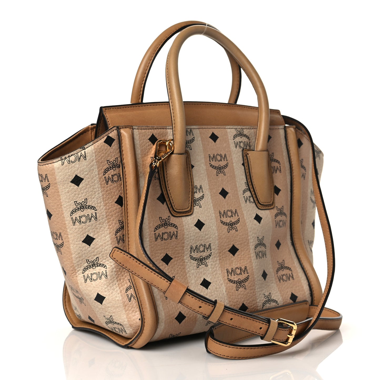 Striped Visetos Small Kathy Double Zip Tote Beige