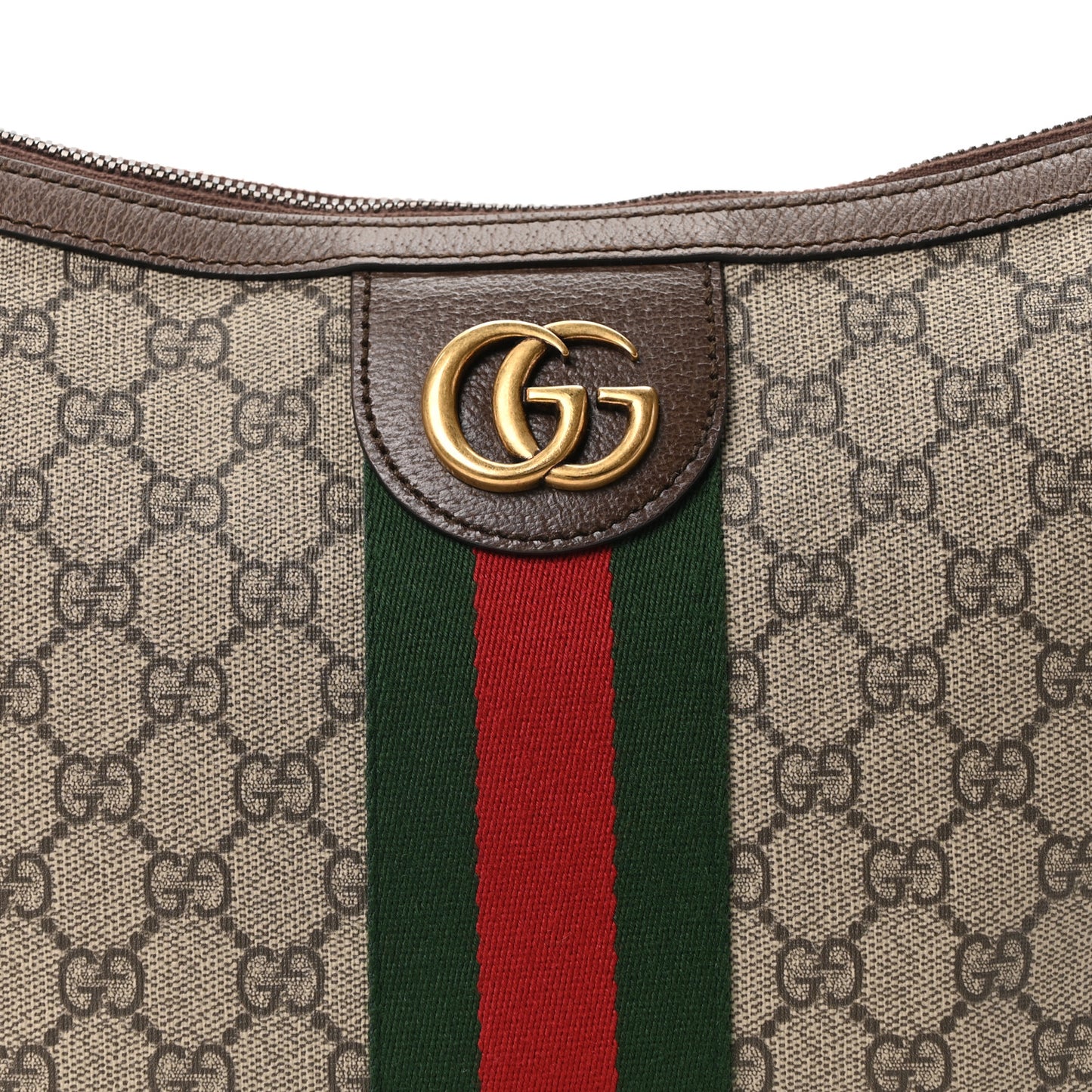 GG Supreme Monogram Web Small Ophidia Half Moon Hobo Brown