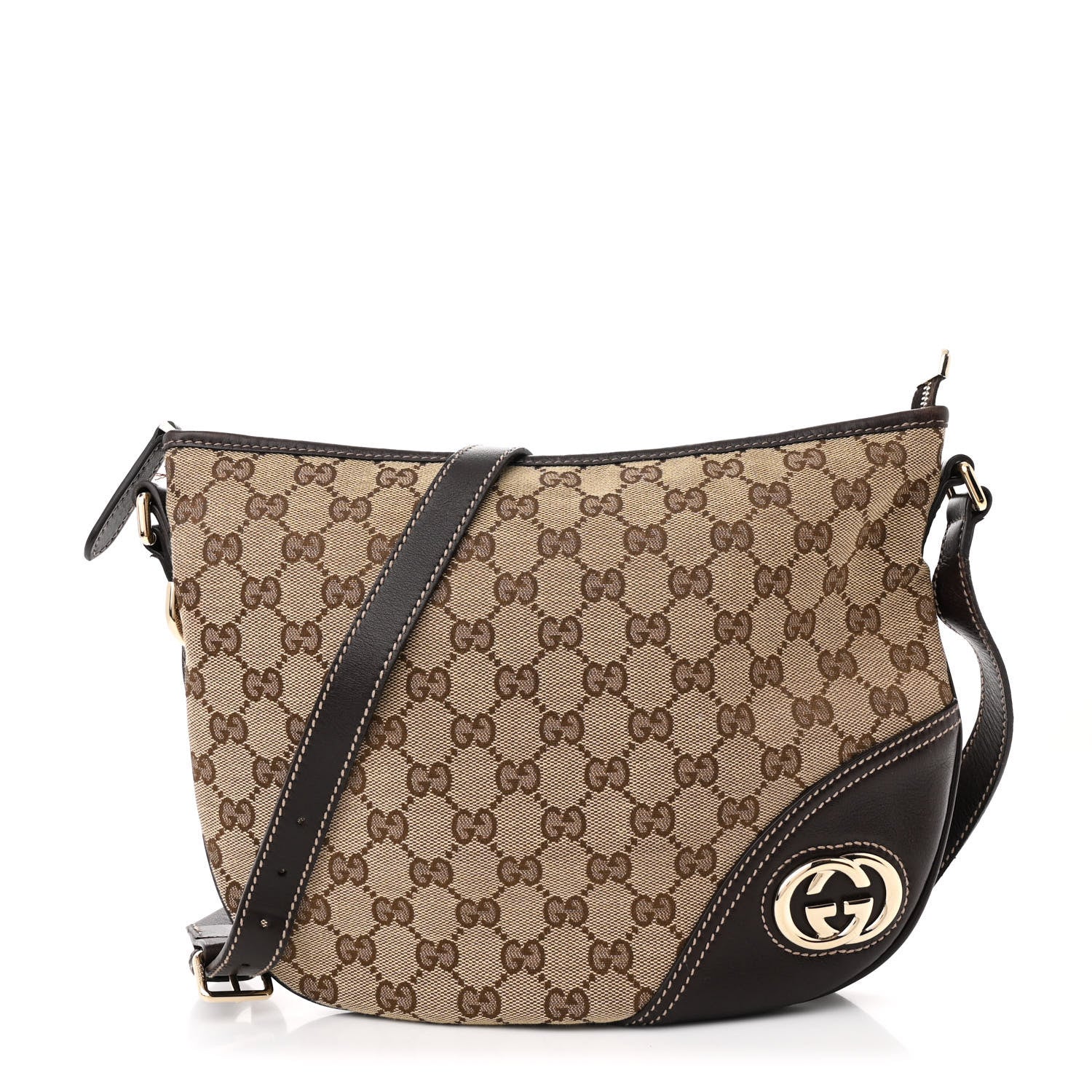 Gucci Monogram Medium New Britt Half Moon Hobo Dark Brown 1 of 12