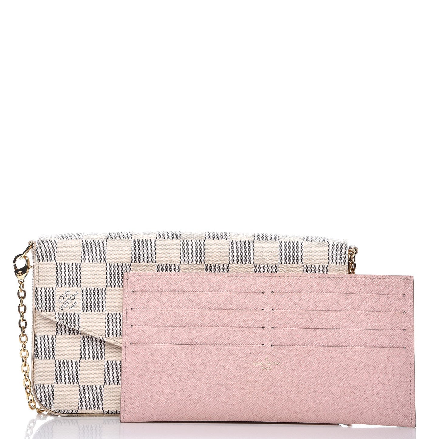 Damier Azur Pochette Felicie Chain Wallet Rose Ballerine