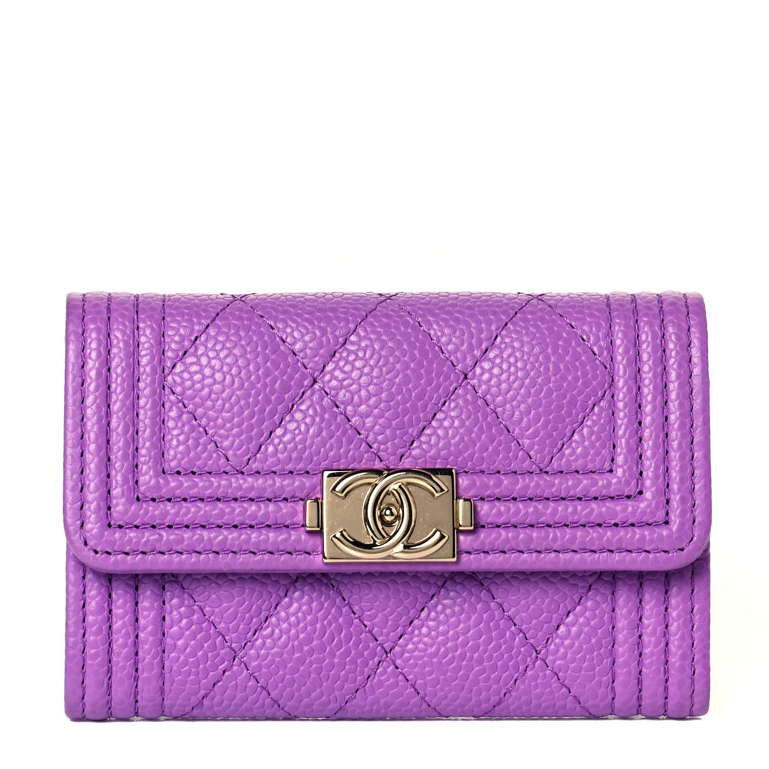 Chanel Caviar Quilted Boy Flap Card Holder Purple 1 of 9