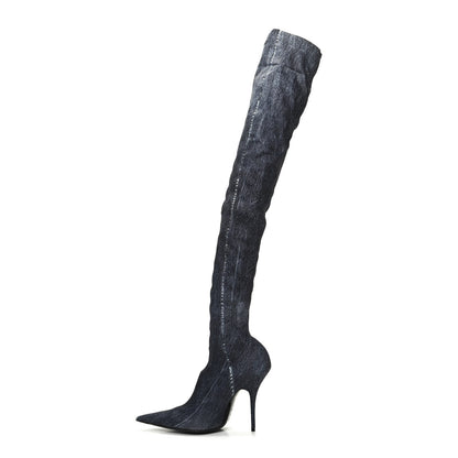 Balenciaga Denim Pointed Toe Knife Thigh High Boots 39 Blue 1 of 7