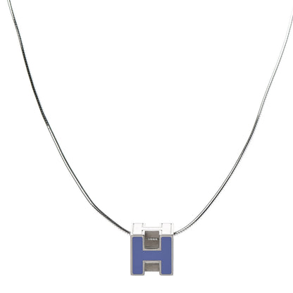 Hermes Palladium Lacquered Cage d'H Pendant Necklace Pervenche 1 of 5