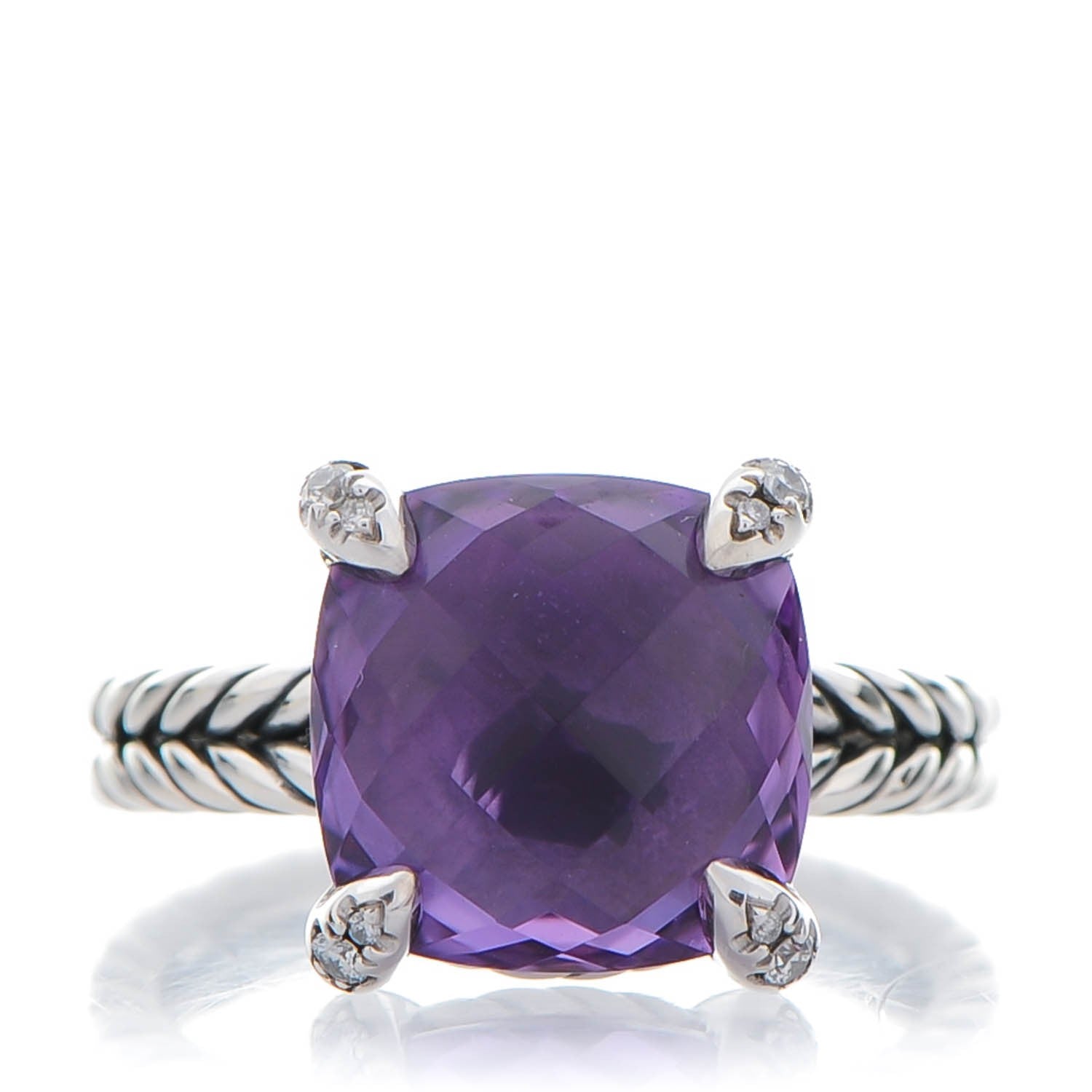 David Yurman Sterling Silver Diamond Amethyst 11mm Chatelaine Ring 53 6.5 1 of 6