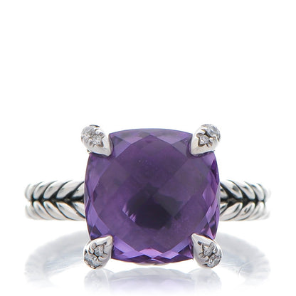 David Yurman Sterling Silver Diamond Amethyst 11mm Chatelaine Ring 53 6.5 1 of 6