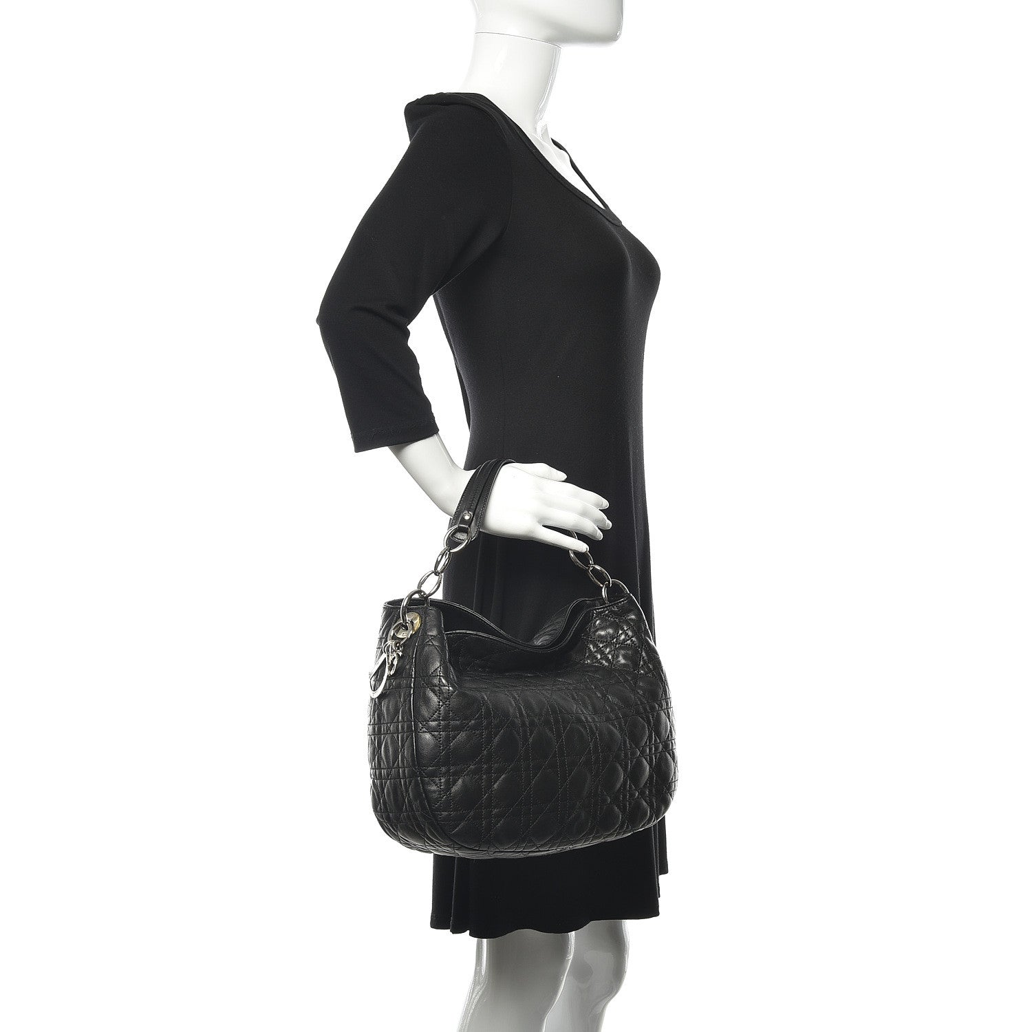 Christian Dior Lambskin Cannage Medium Dior Soft Hobo Black 2 of 9