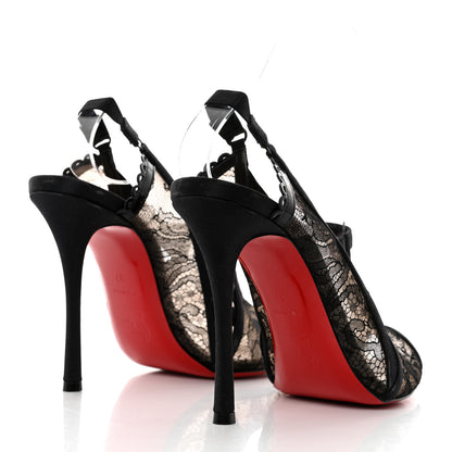Christian Louboutin Satin Lace Chantilly Guiptik 100 Slingback Sandals 37 Black 4 of 7