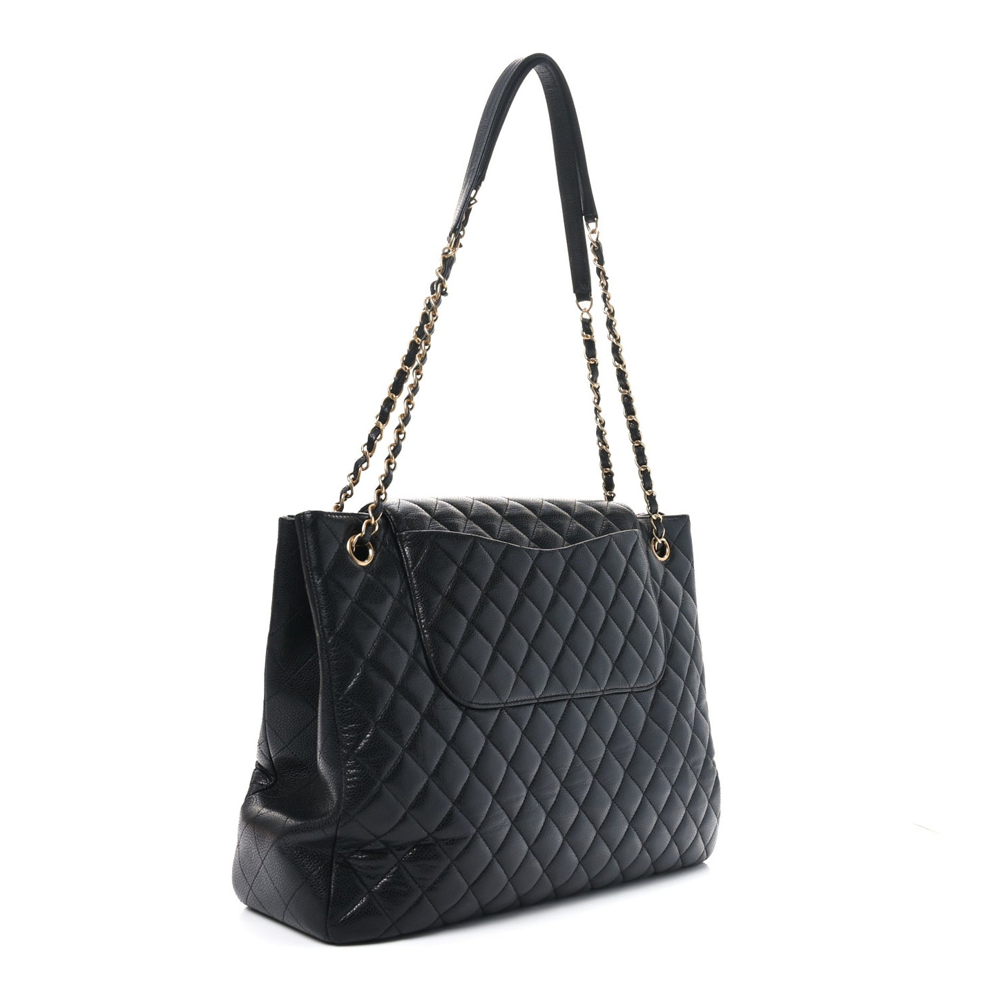 Caviar Quilted Flap Tote Black