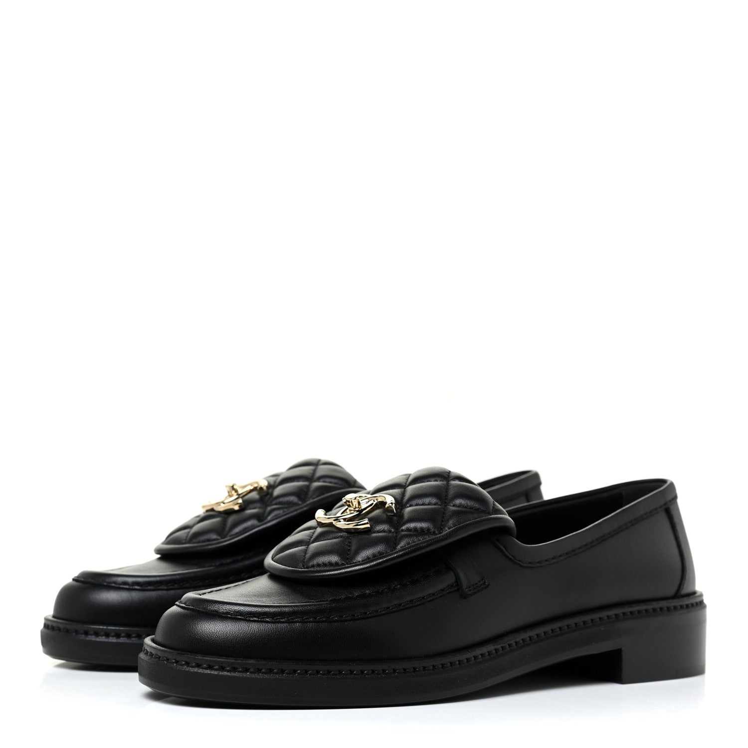 Chanel Lambskin Quilted CC Turnlock Loafers 37.5 Black 3 of 8