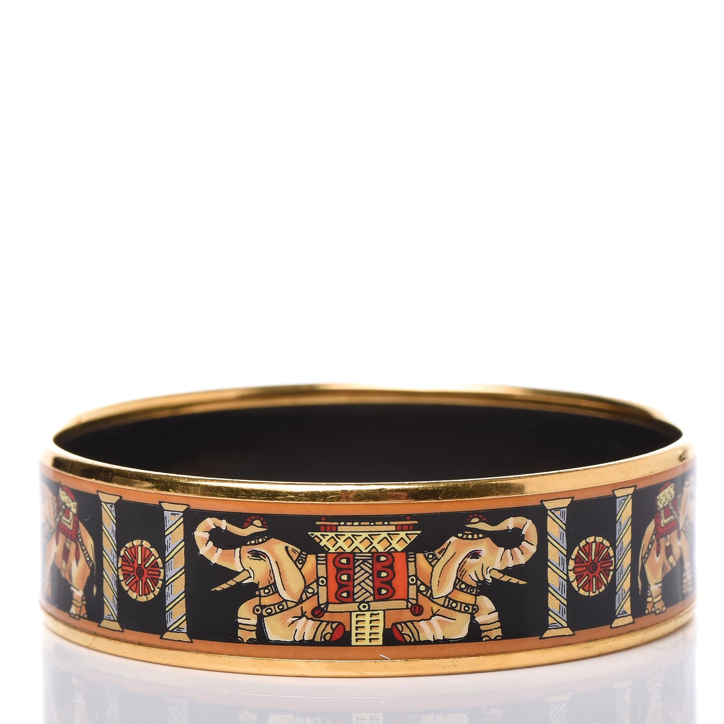 Enamel Printed Elephant Torana Wide Bracelet 70 Black