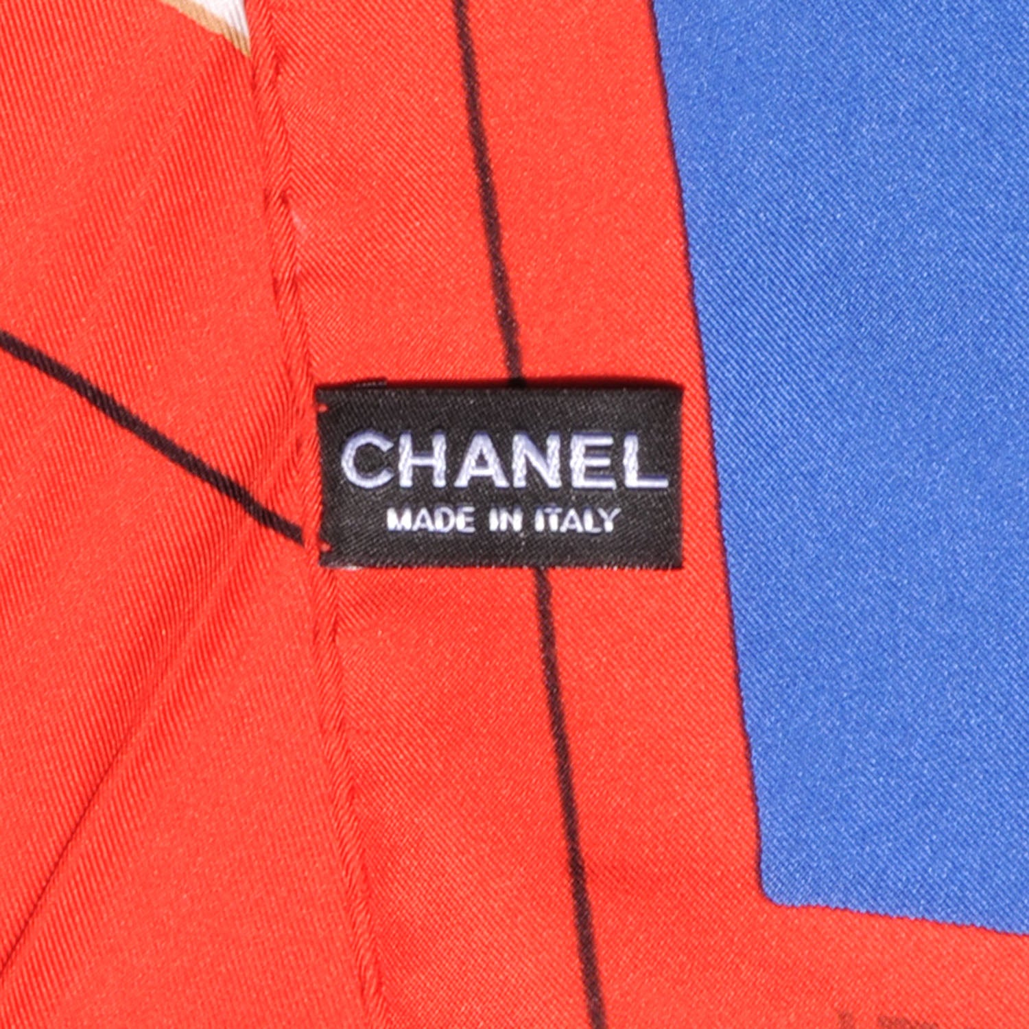 Chanel Silk CC Symbols Scarf Blue Red 4 of 5
