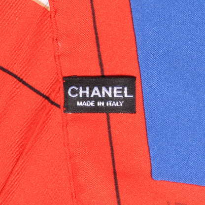 Chanel Silk CC Symbols Scarf Blue Red 4 of 5