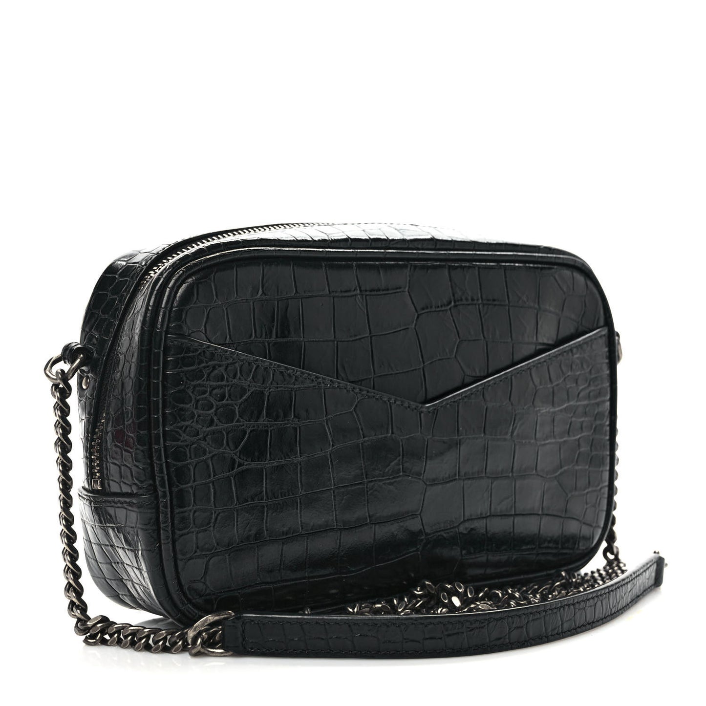 Calfskin Crocodile Embossed Monogram Mini Lou Camera Bag Black