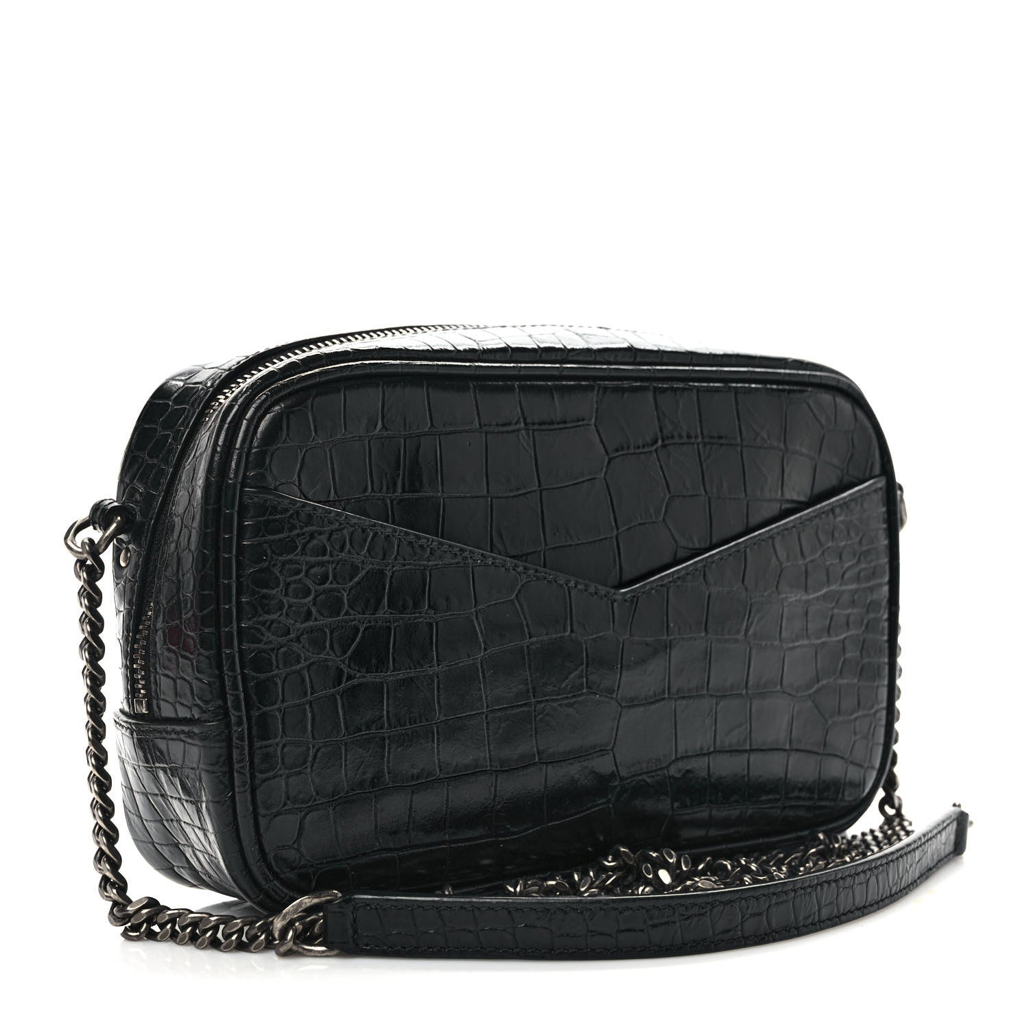 Saint Laurent Calfskin Crocodile Embossed Monogram Mini Lou Camera Bag Black 3 of 8