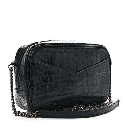 Saint Laurent Calfskin Crocodile Embossed Monogram Mini Lou Camera Bag Black 3 of 8