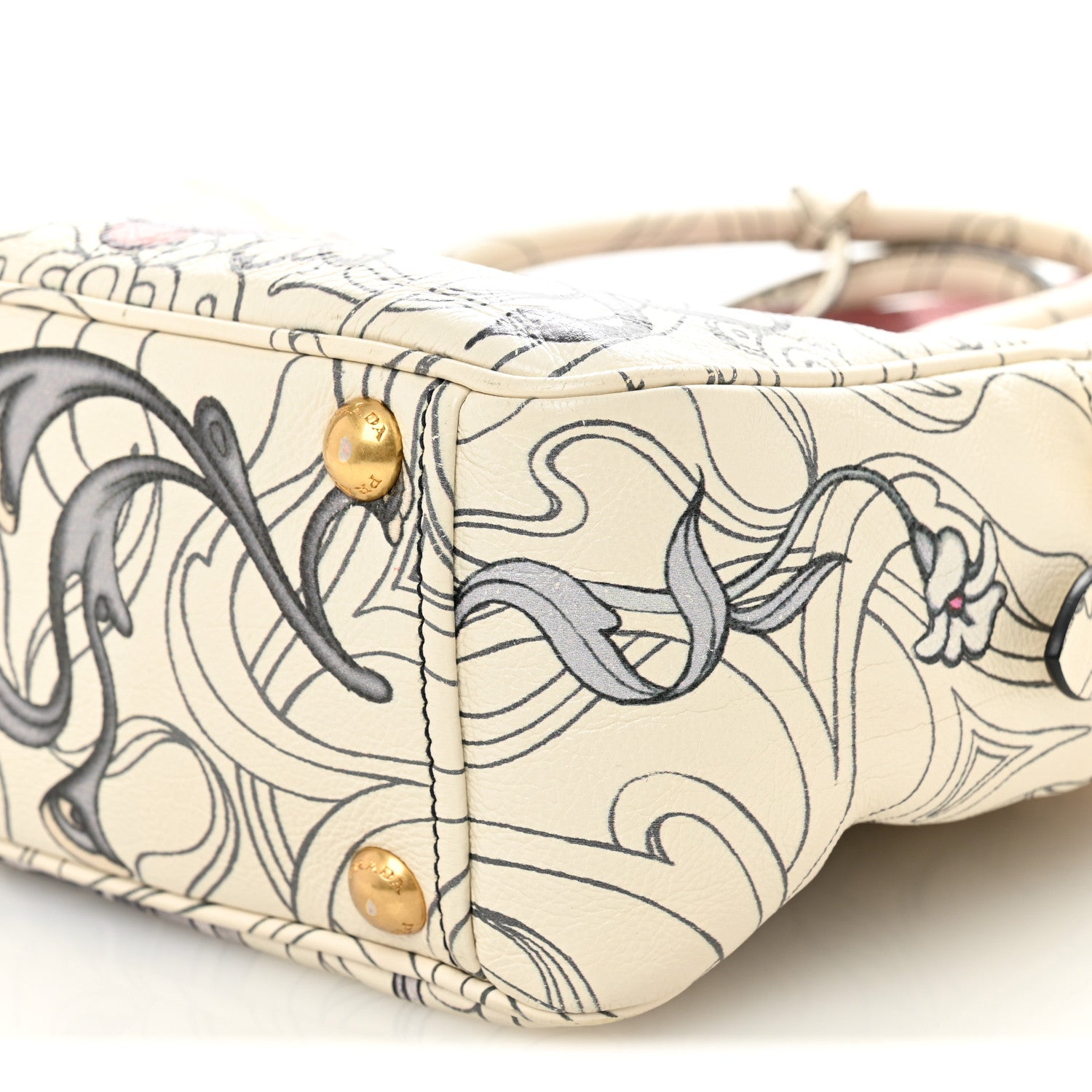 Prada X JAMES JEAN Glace Calfskin Rabbit Print Bauletto Opaline 10 of 11