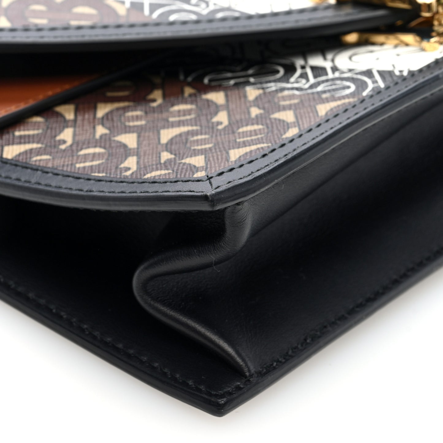 E-Canvas Monogram Stripe Small TB Envelope Clutch Bridle Brown