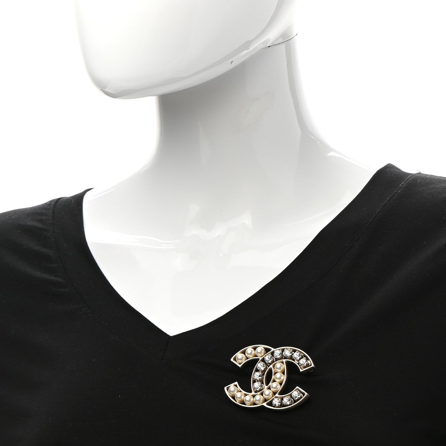 Pearl Crystal CC Brooch Gold Pearly White