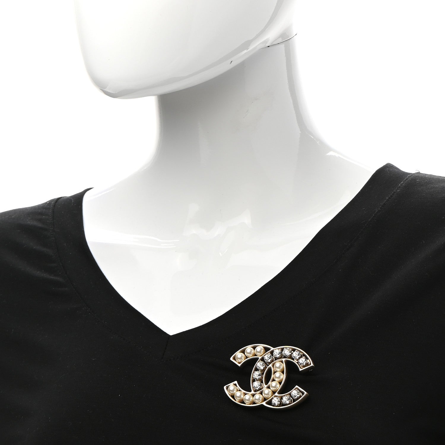 Chanel Pearl Crystal CC Brooch Gold Pearly White 2 of 4