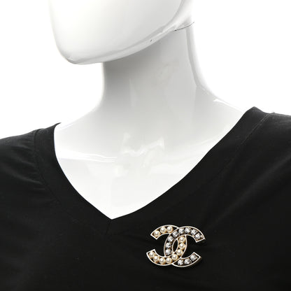 Chanel Pearl Crystal CC Brooch Gold Pearly White 2 of 4