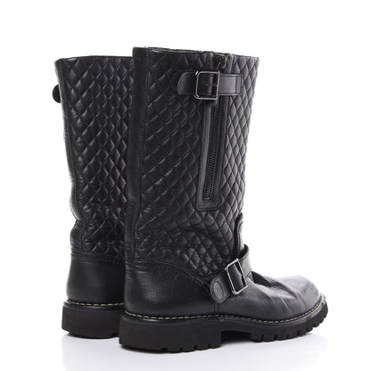 Chanel Calfskin Quilted Biker Boots 38.5 Black 4 of 15