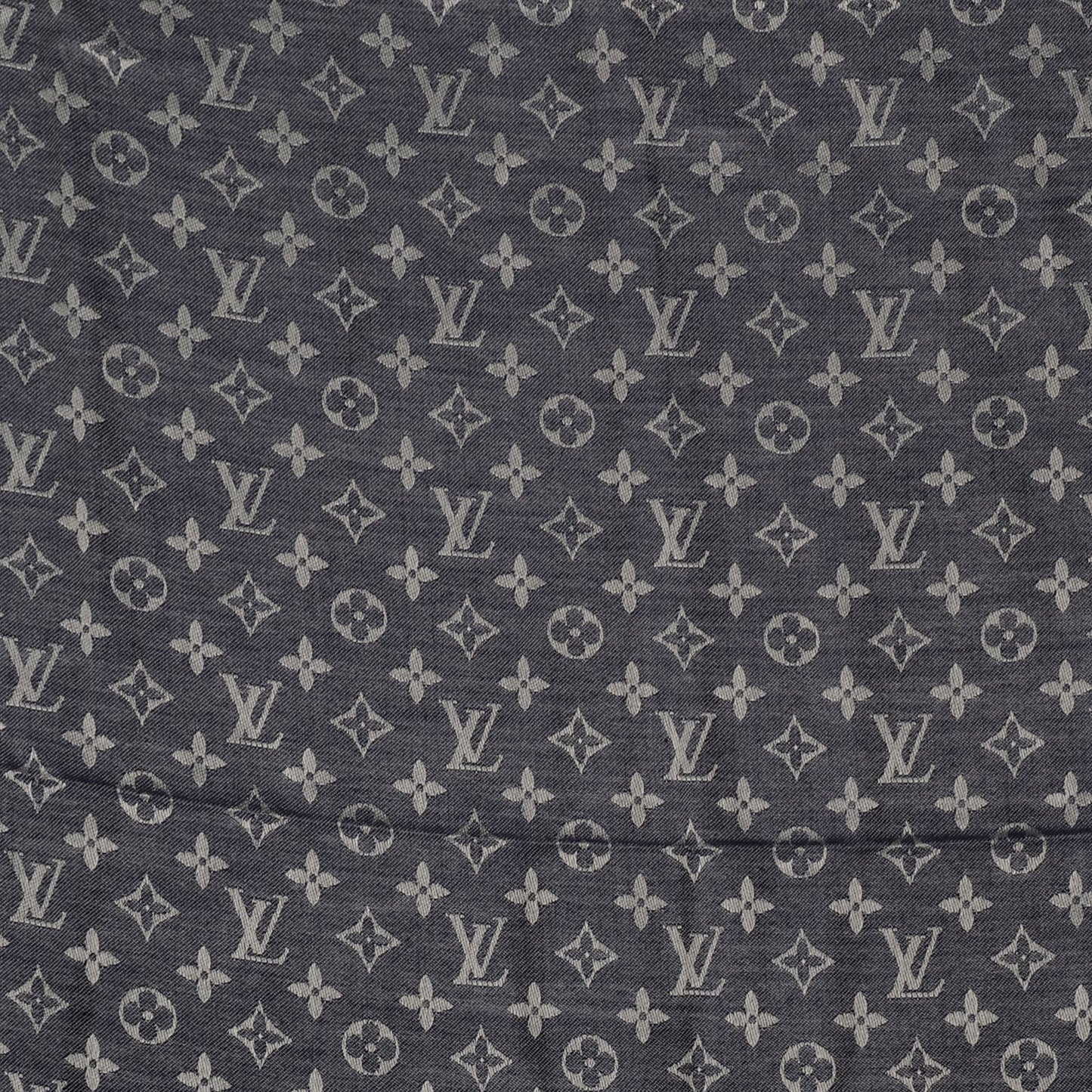 Wool Silk Monogram Denim Shawl Blue