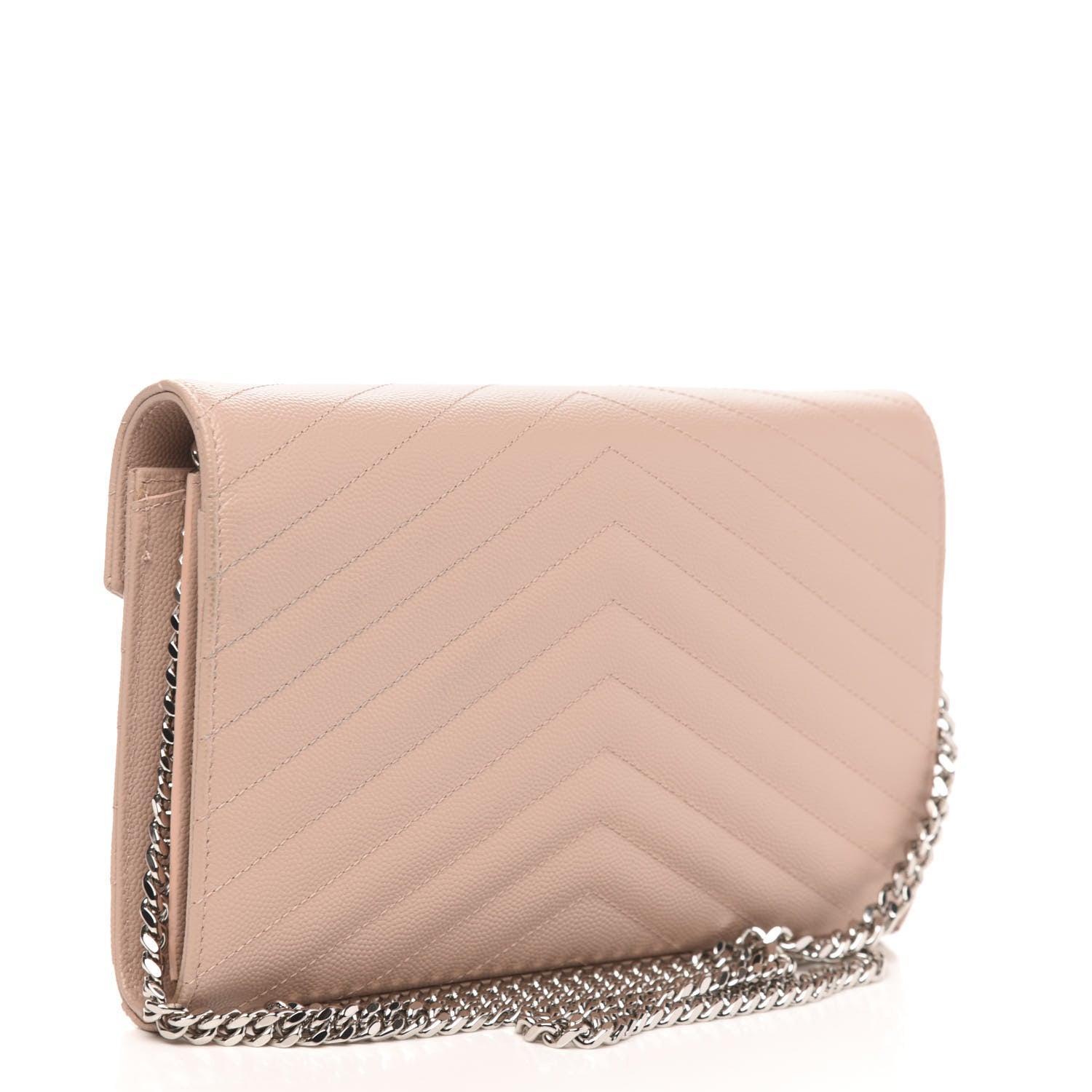 Saint Laurent Grain De Poudre Matelasse Chevron Monogram Chain Wallet Pale Pink 3 of 11