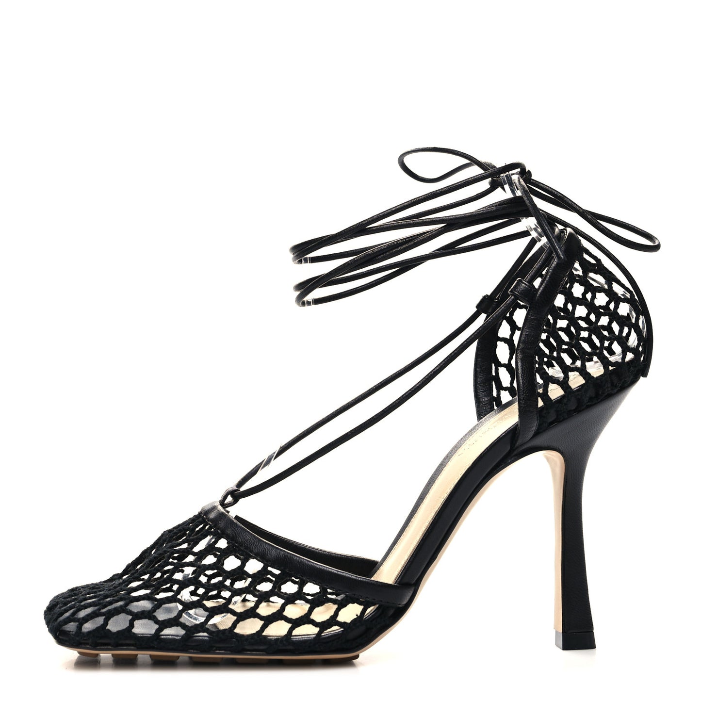 Mesh Nappa Stretch Ankle Tie Sandals 38 Black