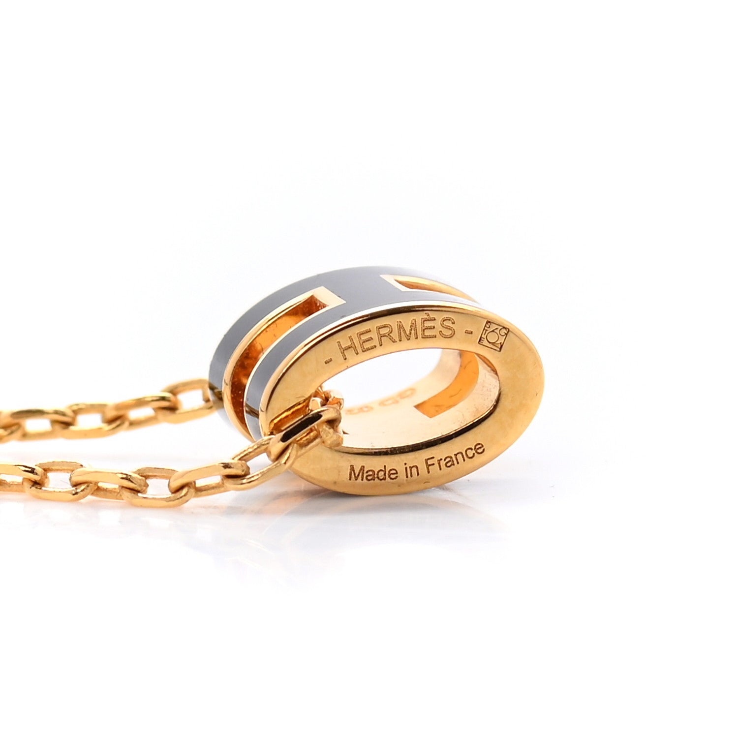 Hermes Lacquered Gold Mini Pop H Pendant Necklace Black 6 of 7
