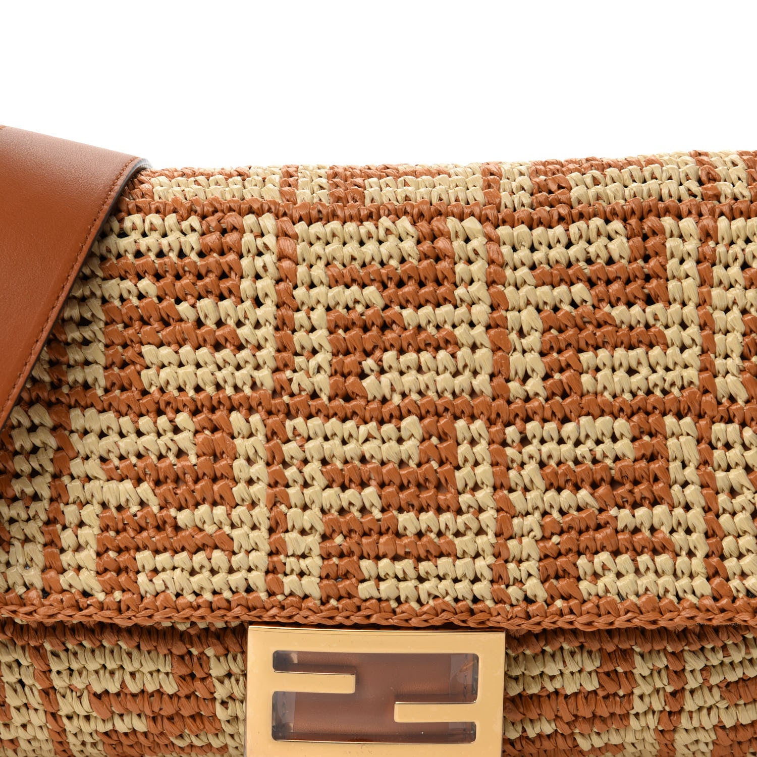 Fendi Raffia Vitello Seta FF Woven Large Baguette Brick Natural 13 of 13