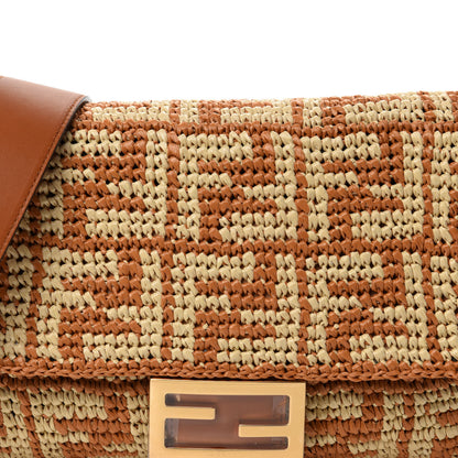 Fendi Raffia Vitello Seta FF Woven Large Baguette Brick Natural 13 of 13