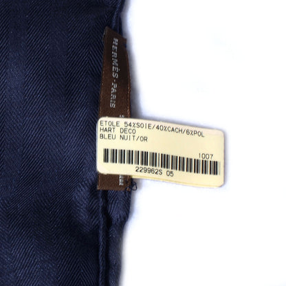 Hermes Silk Cashmere Hart Deco Stole Bleu Nuit Oro 5 of 6