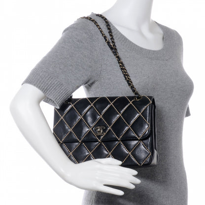 Chanel Leather Quilted Contrast Stitch Surpique Flap Black 2 of 8