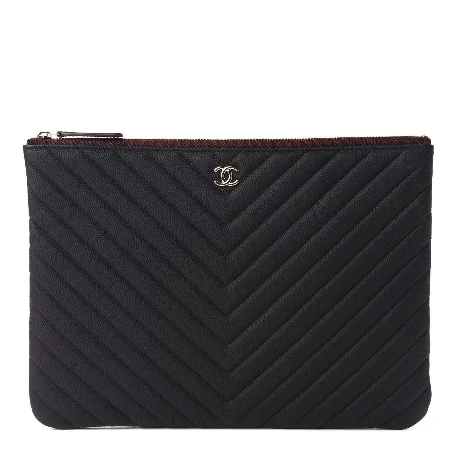 Chanel Caviar Chevron Quilted Medium Cosmetic Case Black 1 of 8