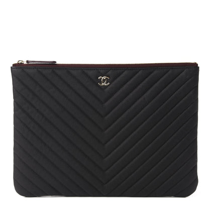 Chanel Caviar Chevron Quilted Medium Cosmetic Case Black 1 of 8