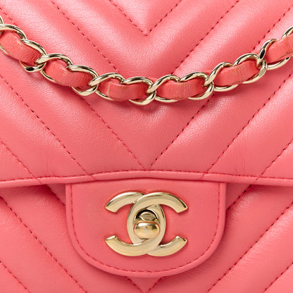 Chanel Lambskin Chevron Quilted Mini Rectangular Flap Pink 9 of 11