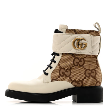 Gucci Flores Calfskin Monogram Maxi GG Nappa Matelasse Double G 40mm Ankle Boots 38.5 Mystic White Camel Ebony 1 of 9