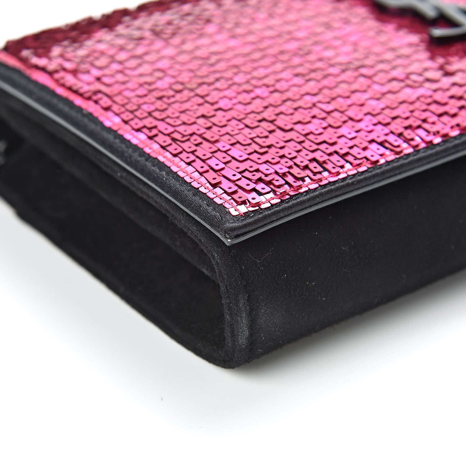 Saint Laurent Paillette Suede Monogram Kate Chain Wallet Pink Black 8 of 10