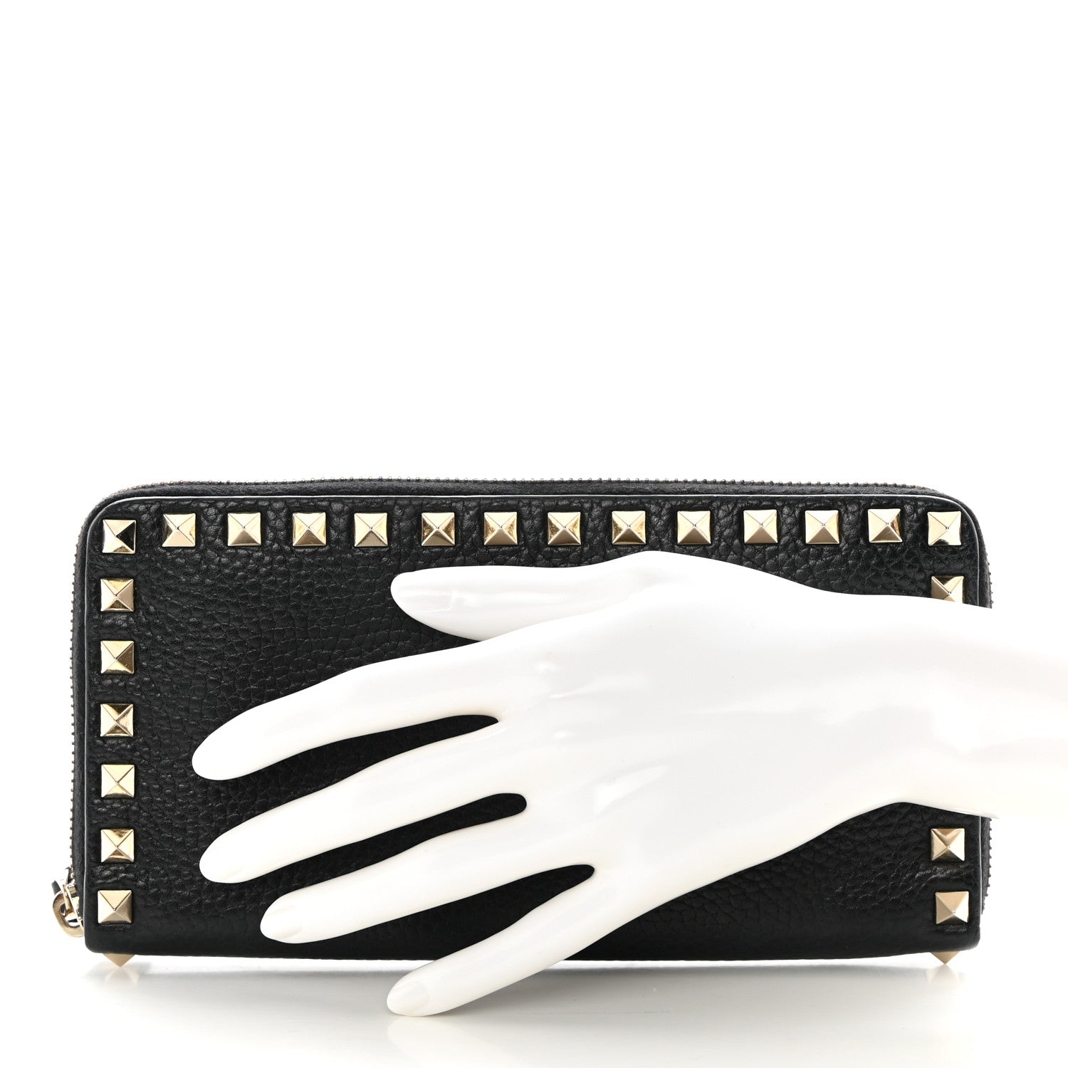 Valentino Garavani Calfskin Rockstud Zip Around Wallet Black 2 of 13