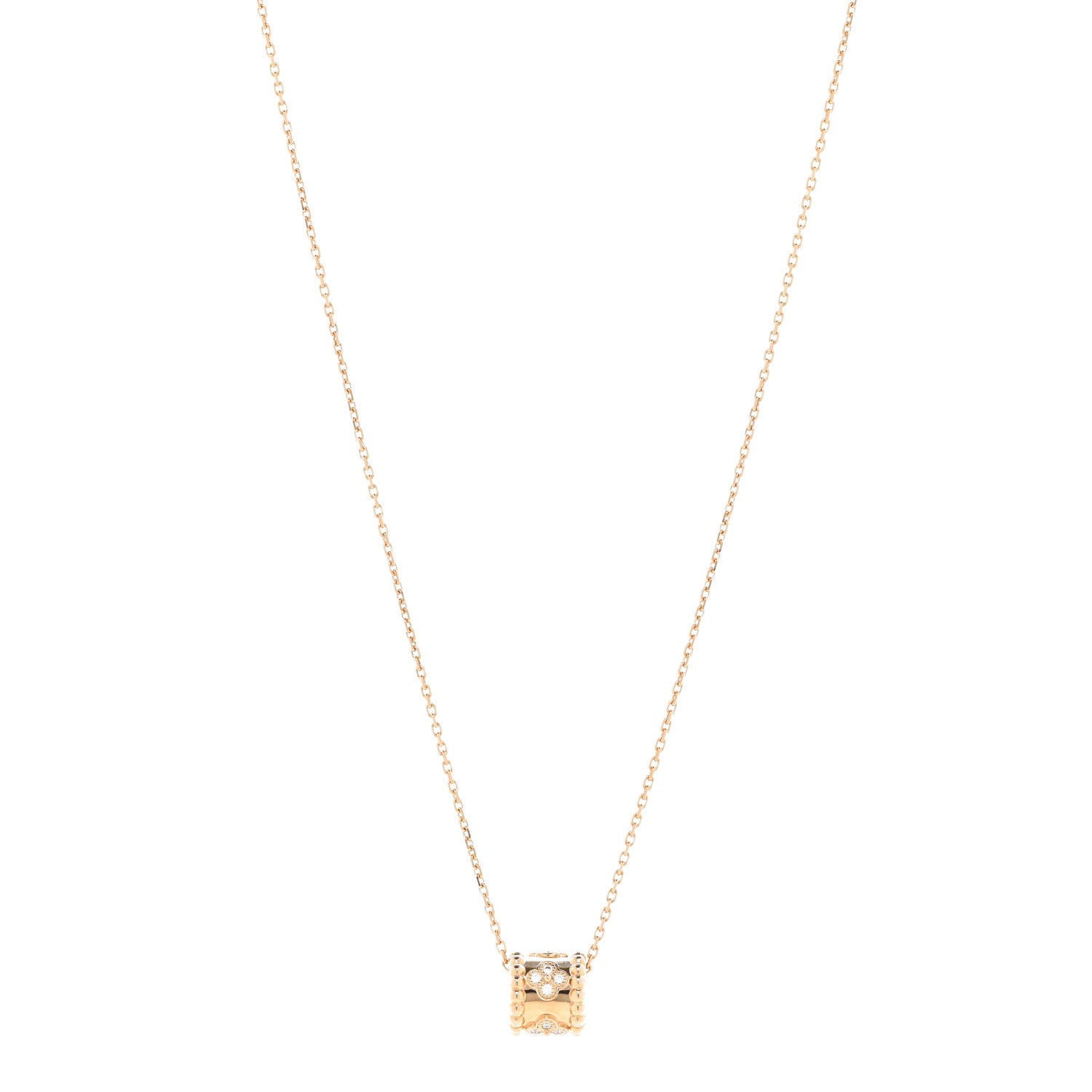 Van Cleef & Arpels 18K Rose Gold Diamond Small Perlee Clovers Pendant Necklace 1 of 6