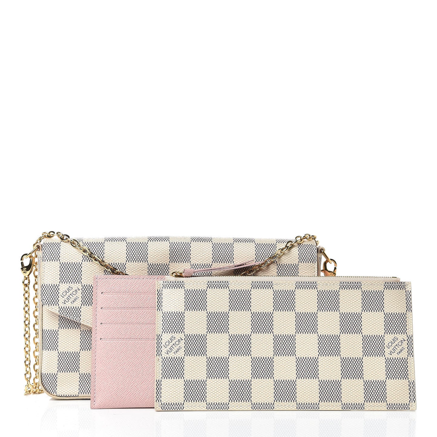 Damier Azur Pochette Felicie Chain Wallet Rose Ballerine